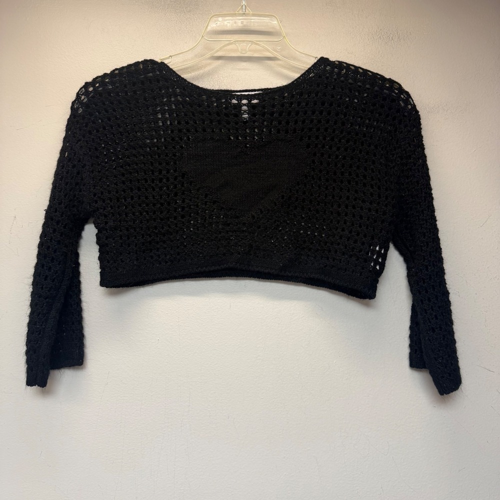 Speechless Kids Shrug Girls Large Black Excellent Heart Open Knit Cropped Bolero